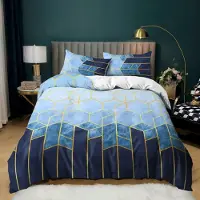 Sonstiges Bettwäsche Set 200x200cm + 2x 80x80cm Blau Gestreift Geometrisch Mikrofaser