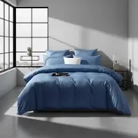Sonstiges Mako Satin Bettwäsche 200x200 cm Marineblau 3-teilig Baumwolle 100 mit Reißverschluss 2 Kissenbezüge 80x80 cm