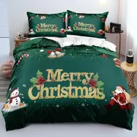 Sonstiges Bettwäsche-Set Weihnachten 200x220 cm Grün Gold 3D Mikrofaser 3-teilig mit Reißverschluss und 2 Kissenbezügen 80x80 cm