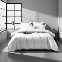 Sonstiges Bettwäsche 155x220 cm Mako Satin Weiß 3-teilig Baumwolle mit 2 Kissenbezügen 80x80 cm 100