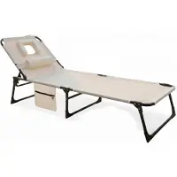 StarTech.com Strandliege Sonnenliege - Klappbarer Liegestuhl - 5-fach verstellbar - Gesichtsausschnitt zum Bräunen - Kissen & Seitentasche - Metallrahmen - Beige kurze Ausführung