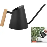 OEM Metallischer 800 ml-Wasserschlauch mit Langer Auslass und Holzgriff - Genauer Wasserzufuhr für Zimmerpflanzen und Gewächshäuser - Schwarz