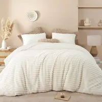 OEM Bettwäsche-Set 220x240 cm weiß gestreift Plüsch Winter 3-teilig