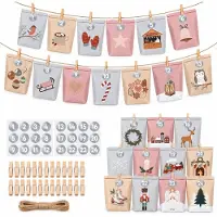 Sonstiges Adventskalender zum Befüllen 24 Tüten 21,5 x 17 cm Kraftpapier mit Holzklammern Juteseil Zahlenstickern 2026