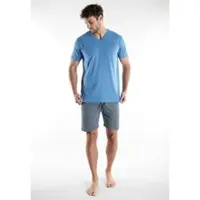 Tom Tailor Shorty , Herren, Gr. 56, blau (blau, mittel, streifen), Single Jersey, Obermaterial: 100% Baumwolle, Homewear-Sets Shorty, aus Baumwolle, Single Jersey Material, als Sleepwear