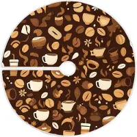 Markenlos Runder Weihnachtsbaumrock mit Kaffee- und Bohnenmotiv, 120 cm Durchmesser
