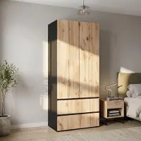 STILVORA Kleiderschrank mit 2 Türen und Kleiderstange, Garderobenschrank mit 2 Schubladen, Hochschrank für Schlafzimmer, Flur und Büro