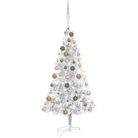 The Living Store Künstlicher Weihnachtsbaum Beleuchtung & Kugeln Silber 150 cm