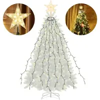 Salcar 1.5m 200 LED Lichterkette Weihnachtsbaum mit 8 Girlanden und LED Stern, Tannenbaum Lichterkette LED, Christbaum Beleuchtung