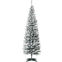 Youjia Künstlicher Weihnachtsbaum, 210 cm, beschneite PVC-Zweige, klappbar, Metallständer, Grün/Weiß