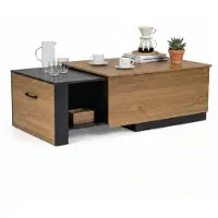 KOMFOTTEU Ausziehbarer Couchtisch, moderner Wohnzimmertisch Holz mit verstecktem Geheimfach & verschiebbarer Tischplatte, zweifarbiger Kaffeetisch für Wohnzimmer, Arbeitszimmer & Empfangsraum