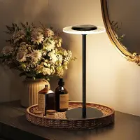 Aigostar LED Akku Tischlampe Kabellos, Nachttischlampe Touch Dimmbar mit RGB + Warmweiß 3000K, Stimmungslicht USB Aufladbar für Schlafzimmer, Restaurant, Wohnzimmer (Rund)