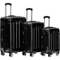 Markenlos 3er Kofferset Hartschalen-Koffer Reisekoffer Trolley Rollkoffer Set Reisekofferset (Schwarz)
