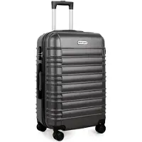 Markenlos Koffer Mittelgroß, Hartschalenkoffer aus ABS, Trolley, Reisekoffer mit 4 drehbaren Rollen (360°), 3-stelliges Zahlenschloss und Aluminium-Teleskopgriff (L – 65L, Dunkelgrau)