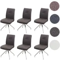 Mendler 6er-Set Esszimmerstuhl HWC-H70, Küchenstuhl Lehnstuhl Stuhl, Stoff/Textil Edelstahl gebürstet grau-braun