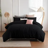 Trankielo – Bettwäsche-Set, schwarz, 220 x 240 cm – Mikrofaser, bügelfrei, 2 Kopfkissenbezüge, 80 x 80 cm