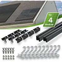 TEPTO Schrägdach MontagesetÂ Schwarz für 4 PV-Module senkrecht 30 mm Rahmenhöhe
