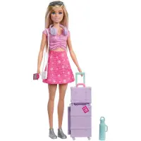 Barbie Family & Friends Modepuppe „Malibu“ aus der „Grenzenlose Abenteuer“-Reihe mit mehr als 10 Zubehörteilen rund ums Reisen, Modepuppe, Weiblich, 3 Jahr(e), Junge/Mädchen, 298 mm, Mehrfarbig