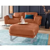 W.Schillig Hocker "montanaa", braun (cognac z69), B:71cm H:42cm T:71cm, Hocker, Hocker, mit Metallkufen in Silber matt, Breite 71 cm