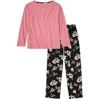 Bonprix Pyjama , Damen, Gr. 44/46 (L), lila (beerensorbet, schwarz geblümt), Obermaterial: 100% Baumwolle, bedruckt, Basic lang, Rundhals, Homewear-Sets Pyjama, bequeme Passform, aus Baumwolle