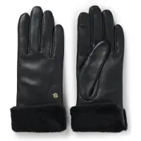 BOSS Lederhandschuhe "Giorgy", Damen, Gr. 7, schwarz (schwarz 001), Lammleder, unifarben, Handschuhe Lederhandschuhe, mit Kunstfellbesatz