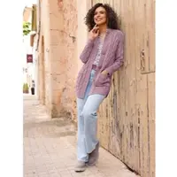 Inspirationen Longstrickjacke , Damen, Gr. 40, lila (mauve), 60% Baumwolle, 40% Polyacryl, unifarben, Strickjacken Longstrickjacke