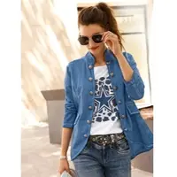 Inspirationen Shirtjacke "Sweatjacke", Damen, Gr. 36, blau (jeansblau), 100% Baumwolle, gemustert, unifarben, Shirts Shirtjacke