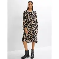 Inspirationen Druckkleid "Viskose-Kleid", Damen, Gr. 40, Normalgrößen, schwarz (champagner, schwarz, bedruckt), 100% Viskose, gemustert, knielang, V-Ausschnitt, Kleider Druckkleid
