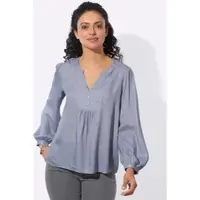 Witt Weiden Schlupfbluse WITT "Longbluse Longbluse in Crêpe-Qualität", Damen, Gr. 50, taubenblau, Web, Stoff, , Modisch, V-Ausschnitt, Blusen Schlupfbluse