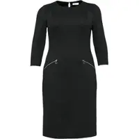 Sheego Etuikleid "Etuikleid", Damen, Gr. 48, Normalgrößen, schwarz, Jersey, 70% Polyester, 25% Viskose, 5% Elasthan, unifarben, knielang, Rundhals, Kleider Etuikleid