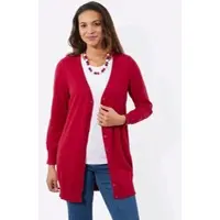 Witt Strickjacke "Long-Strickjacke Longstrickjacke mit gerippten Bündchen", Damen, Gr. 50, rot, Sportlich, V-Ausschnitt, Strickjacken Strickjacke