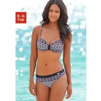 LASCANA Bügel-Bikini , Damen, Gr. 44, Cup G, bunt (schwarz, bunt), Polyamid, Ethnomuster, bedruckt, gemustert, Bikini-Sets Bügel-Bikini, mit unifarbener Schlaufe zwischen den Cups