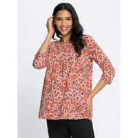 Sieh an! Longshirt "Longshirt", Damen, Gr. 38, rot (papaya, schwarz, bedruckt), 100% Baumwolle, gemustert, mehrfarbig, Rundhals, Shirts Longshirt