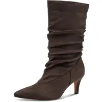 Marco Tozzi Stiefel , Damen, Gr. 38, Textil, braun (dunkelbraun), unifarben, Schuhe Stiefel, Trichterabsatz, Kurzstiefel im Slouchy-Falten-Look