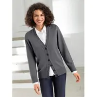Witt Strickjacke "Strickjacke Strickjacke mit farblich abgestimmten Knöpfen", Damen, Gr. 54, grau (grau, meliert), Sportlich, gerade, V-Ausschnitt, Strickjacken Strickjacke