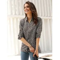 Sieh an! Longbluse CLASSIC BASICS, Damen, Gr. 40, grau (sand, schwarz, bedruckt), 100% Polyester, gemustert, Blusen Longbluse