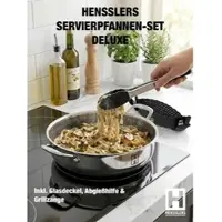 Hensslers Servierpfanne "Premium, Pfanne Glasdeckel, inkl. Abgießhilfe & Grillzange - 4tlg.", silber (silberfarben), B:33,5cm L:43cm Ø:32cm, Pfannen, Servierpfanne