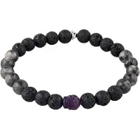 KUZZOI Armkette "Armband Lava Lavakite Amethyst Stones Schwarz 925 Sterling Silber" Gr. 19, schwarz, Armbänder, Herren, Silber 925 (Sterlingsilber), Armkette