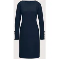 MADELEINE Midikleid "Kleid Jerseykleid mit Nietendetail am Ärmel", Damen, Gr. 34, blau (marine), Modern, slim fit, Rundhals, Kleider Midikleid
