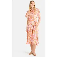 LIEBLINGSSTÜCK Midikleid "ElnaL", Damen, Gr. 44, N-Gr, bunt (orange), Web, Obermaterial: 100% Viskose, gemustert, tailliert Midi, Rundhals, Lagenoptik, Kleider Midikleid, mit Taillengürtel, kragenlos