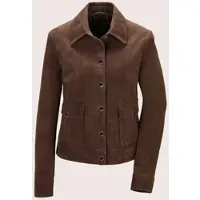 MADELEINE Lederjacke "Jacke Velourslederjacke mit Hemdkragen", Damen, Gr. 40, braun, Modern, regular fit, Jacken Lederjacke