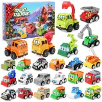 Generisch Adventskalender für Kinder – Set mit 24 Teilen – Cartoon-Autos – Geschenkset mit Fahrzeugen für die Adventszeit