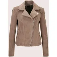 MADELEINE Lederjacke "Jacke Bikerjacke aus Ziegenveloursleder", Damen, Gr. 38, braun (taupe), Modern, regular fit, Jacken Lederjacke