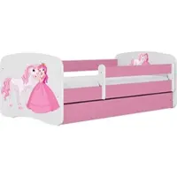 WFL GROUP Kinderbett Rosa 70x140 80x160 80x180 cm – mit Matratze, Rausfallschutz und Schublade – Jugendbett für Mädchen – Stabil und Sicher – Prinzessin und Pferd – 180x80 cm