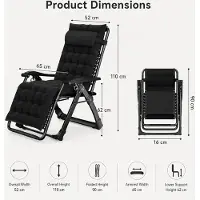 StarTech.com Garten Sonnenliege - Klappbare Relaxliege - Verstellbare gepolsterte Rückenlehne - Abnehmbares Kopfkissen - Becherhalter - Metallrahmen 240 kg - Schwarz
