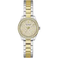 GUESS Quarzuhr "MINI LUNA", gold (silberfarben, weiß, weiß), Armbanduhren, Damen, silberfarben-goldfarben, Quarzuhr, Armbanduhr, Damenuhr, Edelstahlarmband, analog