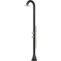 Sined LUNA DUO NERA INOX – Freistehende Außendusche aus AISI 316L Edelstahl – Schwarz/Edelstahl – Handbrause – Warm- und Kaltwasser