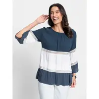 Inspirationen Crinklebluse , Damen, Gr. 38, blau (dunkelblau, ecru, gemustert), 100% Viskose, gemustert, mehrfarbig, Rundhals, Blusen Crinklebluse