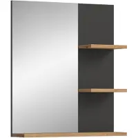 OEM Badspiegel mit Ablage, Basaltgrau/Artisan Eiche, 63x73x16 cm