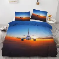 Sonstiges Bettwäsche-Set Flugzeug 200x200 cm 3-teilig Mikrofaser 3D Motiv Sonnenuntergang mit Reißverschluss